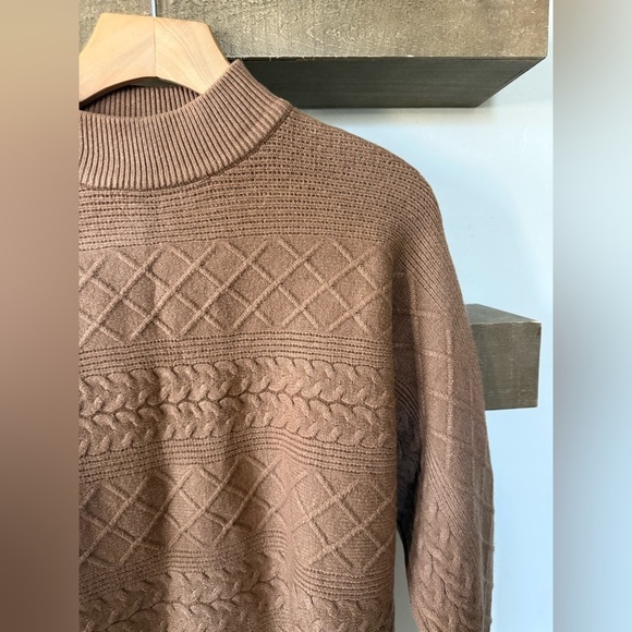 Magaschoni|Brown tan super soft mock neck sweater in textured detail•••Large - Picture 2 of 10